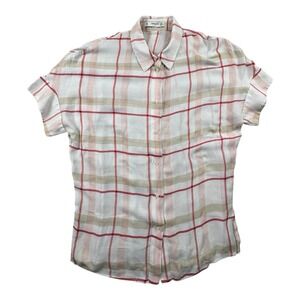 Mango Suit‎ Women's Button Up Short Sleeve Blouse Striped Plaid Size S